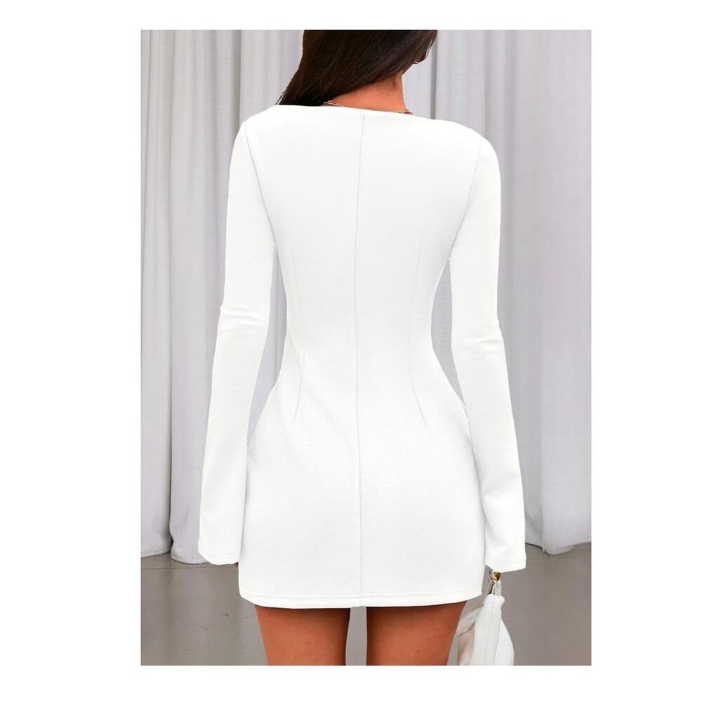 PRETTYGARDEN Womens Fall Long Sleeve Mini Dress White XL - Picture 2 of 8